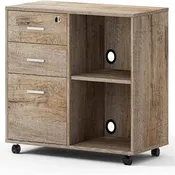 3-Drawer Wood Filing Cabinet with Open Shelves – Walnut / Oak Grain / Teak / White, Single