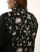 Mandarin Jacket Dressy Black Pastels Floral Embroidered Wool Size 18/20