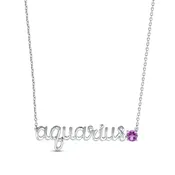 Amethyst Zodiac Aquarius Necklace Sterling Silver 18"
