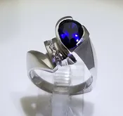 14k White Gold Ring with Pear Cut Sapphire &amp; Diamond Channel