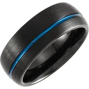 Black & Cobalt Blue Plated Tungsten Round Edge Grooved 8mm Band