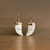 14k Gold & Mother of Pearl Tiger Claw Earrings with Diamonds