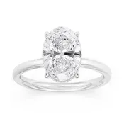 100 Facet Oval Lab Grown Diamond Engagement Ring with Under Halo in 14k White Gold