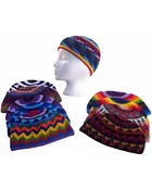 Adult Cotton Crocheted Beanie Pink Striped and Rainbow Zig-Zag