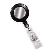 BadgePass Black Badge Reel with SIlver Face, Reinforced Vinyl Strap & Belt Clip (50 Pack)