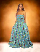 Arike African Print Dress_ blue,red, yellow star design