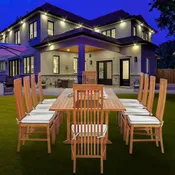11 Piece Teak Wood West Palm Patio Dining Set including Rectangular Double Extension Table & 10 Side Chairs