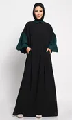 A-Line Nida Collared Abaya with Off-Shoulder Sleeves
