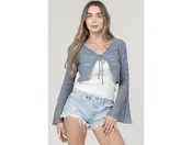 Angie Women's Bell Sleeve Crochet Cropped Cardigan