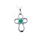 0.57 ct. Natural Colombian Emerald Cross Necklace Pendant 14K White Gold