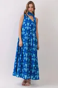 Abstract Print Scarf/Belt Detail Maxi Dress