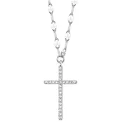 14K White Gold Round Shape Diamond Cross Pendant with a 14K White Gold Fancy Necklace (.06ctw)