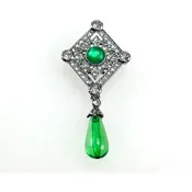 1920's Silver Rhinestone Brooch with Green Gemstones