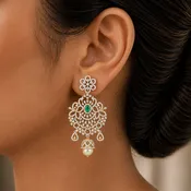 2 In 1 Diamond Earrings With Changeable Natural Emeralds/Rubies And Pearl Drops