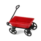 1:12 Scale Miniature Red Metal Pull Cart - Dollhouse Garden & Nursery Accessory