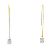 14K Two-Tone Gold Emerald-Cut Diamond Threader Earrings