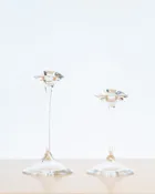 1970s Kjell Engman for Kosta Boda Signed Crystal Fanfare Candlesticks (Pair)