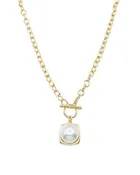 Gold Chain with Toggle and Circle Pearl 16"-18" Necklace