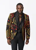 Aadan Men's African Print Blazer (Black Spice Medallion)