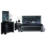 Almada 4PC Bedroom Set Full LED Bed, Dresser, Mirror, Nightstand in Black Alligator Embossed