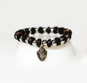 Beaded Bracelet Black Leather Stainless Beads