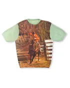 All-Over Cowboy Photo 1970s Mint Knit Shirt - Large