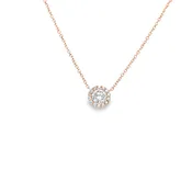 14K Rose Gold Round Diamond Halo Necklace -  0.70 CTW