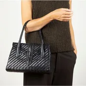 Allan K Kirsten Small Double Jump Leather Woven Satchel  | Black | Final Sale - No Returns | Offered Online Only