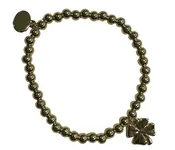 Alex Carol Jewelry 5MM Gold Ball Bracelet With Four Leaf Clover Charm B2423
