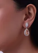 92.5 Sterling Silver Danglers With Champagne Orange Synthetic Stone In Pear Shape
