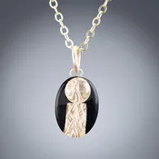 Art Deco Black & Woven Gold Pendant Necklace in 14K Yellow & Rose Gold Fill - Small