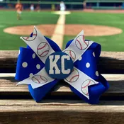 Baseball Initials Glitter Hair Bow, Sister Girls Team Choose Colors, Electric Blue Royals