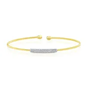 14K White Gold 3-Row Pave Diamond Bar On A Yellow Gold Ribbed Bangle Bracelet With 55=0.16ctw Round Diamonds