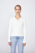 2x1 Rib Henley Collared Bell Sleeve Top in White