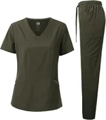 DAGACCI MEDICAL UNIFORM® 4-Way Stretch Split V-Neck Scrub Sets [FS2204]