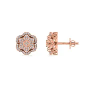 10K Rose Gold Round Diamond Floral Designer Mens Stud Earring 1/5 Cttw