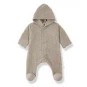 1 More In The Family - Hooded Button Up Bundler Footie - Greige