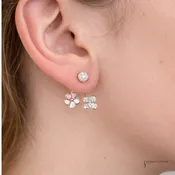 14KT Two-Tone Gold Floral and Butterfly Diamond Drop Earrings