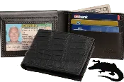 Black Alligator Luxury Designer Exotic Bifold Wallet With Flip Up ID Window