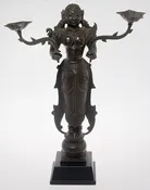 19th Century Bronze Lakshmi with Oil Lamps