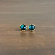 18k Gold & Round Teal Rose Cut Tourmaline Stud Earrings
