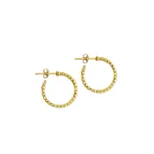 18K Yellow Gold Moon Bead Hoop Earrings (1.5cm Inside Diameter)
