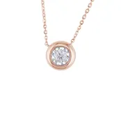 14K Rose Gold Round Brilliant Diamond Illusion Bezel Necklace, 18"