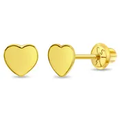 14K Gold Polished Heart Screw Back Earrings