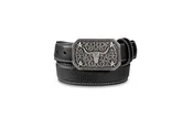 3D Boy's Black Leather Belt with Longhorn Rectangle Buckle D120001201