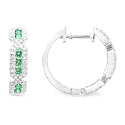 14kt White Gold Emerald and Diamond Hoop Earrings