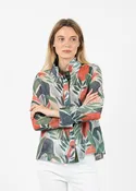 Abstract Tropical Leaf Blouse - Green Olive