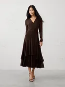 Mesh Tiered Wrap Maxi Dress