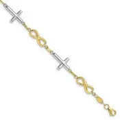 10K Two-Tone Cross And Infinity Bracelet - 7.5"