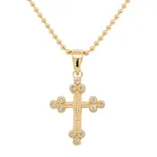 14K Green Gold Diamond Cross Pendant Necklace | 0.12 CTW